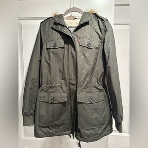 Levi's Dark Green Jacket with Faux Fur Lining